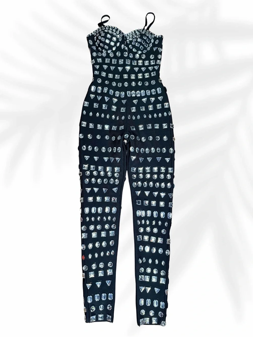 Mew Mews Black Strapless Embellished Jumpsuit with Gem Motif size Small - Picture 1 of 8